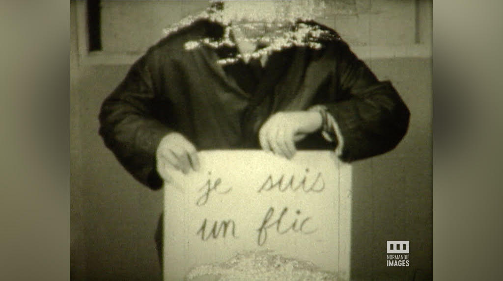 Photogramme issu du Ciné-Tract 104, "Je suis un flic", collectif, 1968, 16mm © Normandie Images