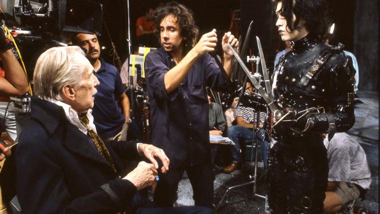 Tim Burton, Johnny Deep et Vincent Price sur le plateau d’Edward aux mains d’argent