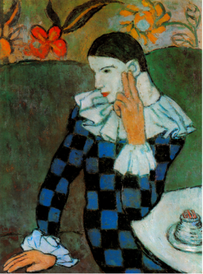 "Arlequin accoudé", Huile sur Toile, 1901,Picasso