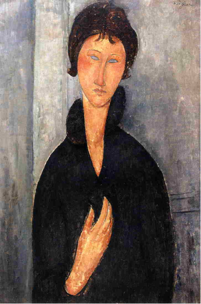 "Femme aux yeux bleus", huile sur toile, vers 1918, Modigliani.