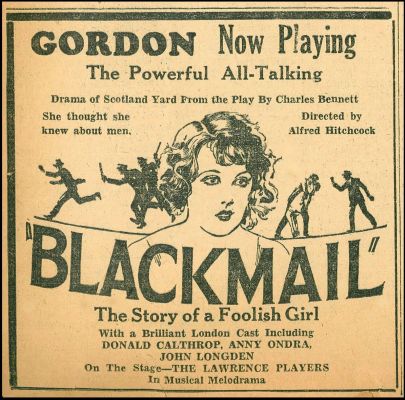 L’affiche de “Blackmail” (Chantage Alfred Hitchcock 1929) : The Powerful All-Talking