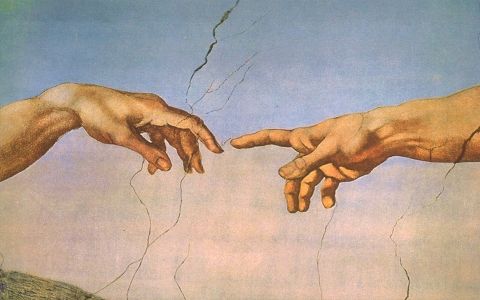 Zoom sur "La Création d’Adam, l’une des neufs fresques inspirées du livre de la Genèse peintes par Michel Ange dans la chapelle Sixtine au Vatican"